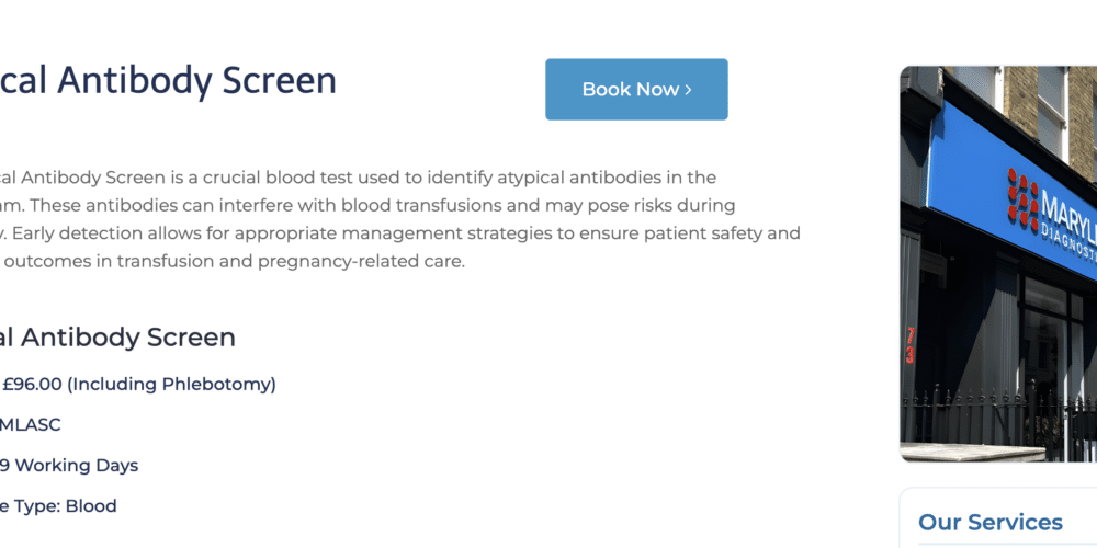 Learn what the Atypical Antibody Test checks, when you may need it, and how to book fast private testing in London. Results within 24–42 hours at Marylebone Diagnostic Centre.